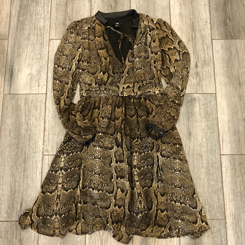 H&M Snake Print Dress w/ Leather Like Details